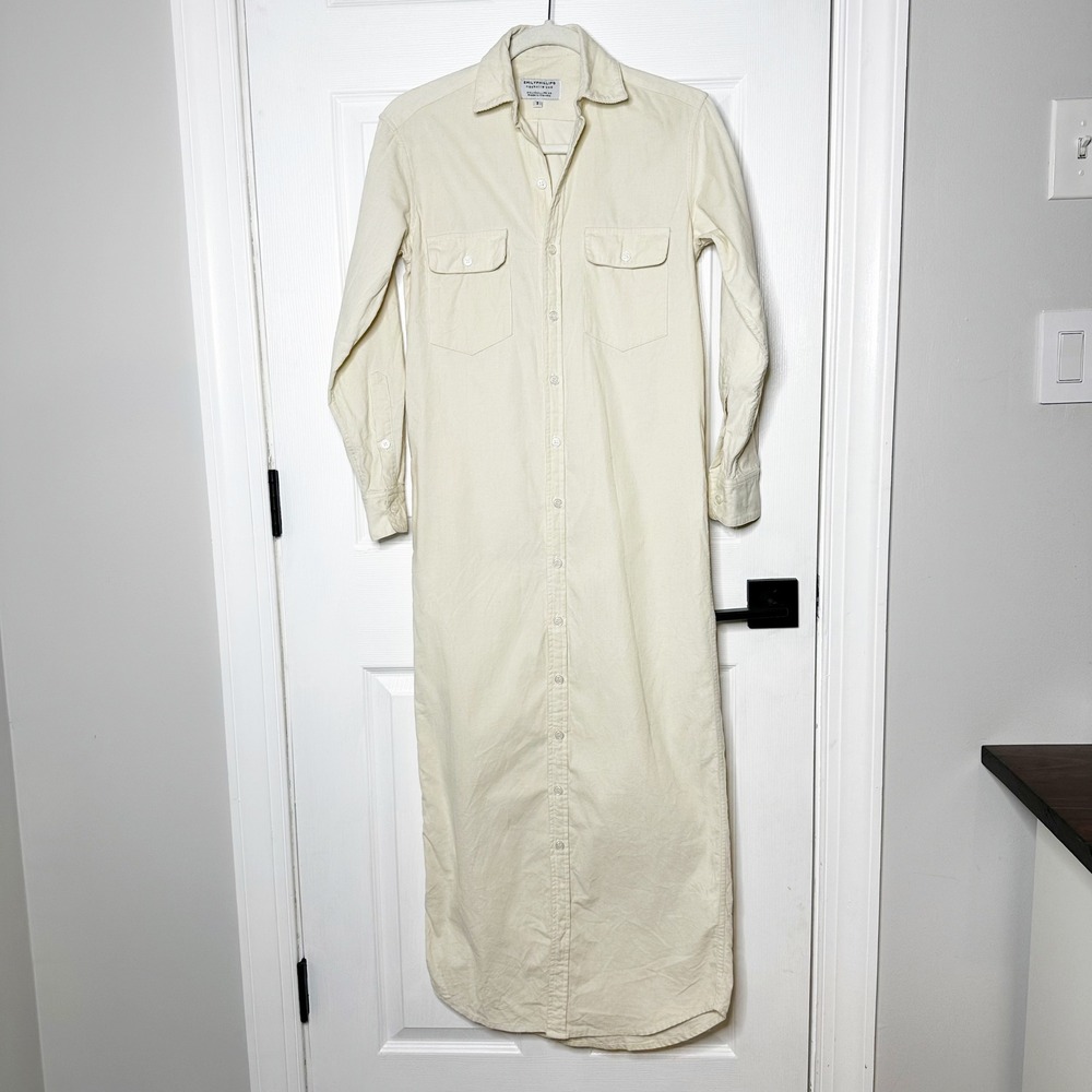 EMILY PHILLIPS‎ USA Cream Long Sleeve Button Down Shirt Dress Maxi Size 1 XXS - Picture 2 of 6